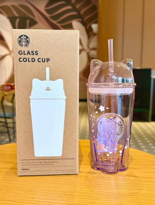 Authentic Starbucks Korea 500 ml Cat Glass Cup Tumbler
