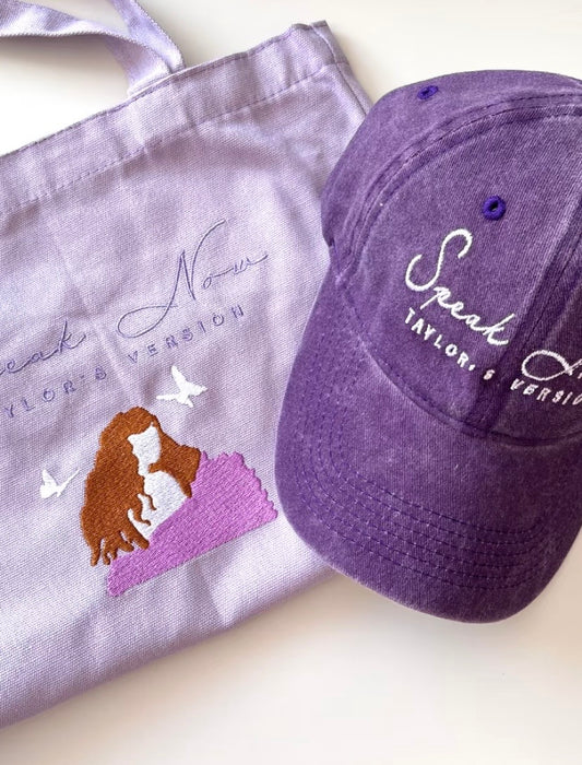 Taylor Swift Speak Now Re-recorded Album Embroidered Purple Baseball Cap Canvas Bag Pure Cotton