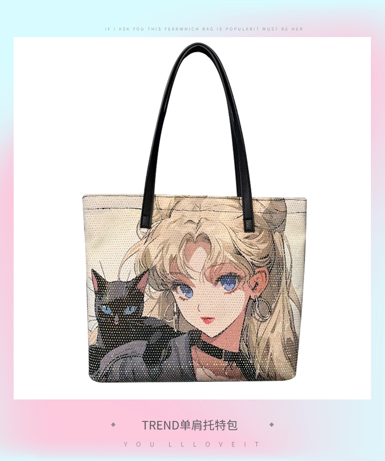 Sailormoon Rhinestones Bling Tote Bag Sailor Moon Canvas Shoulder Bag