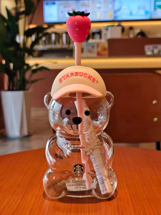 Authentic Starbucks Pink Bear Glass Cup