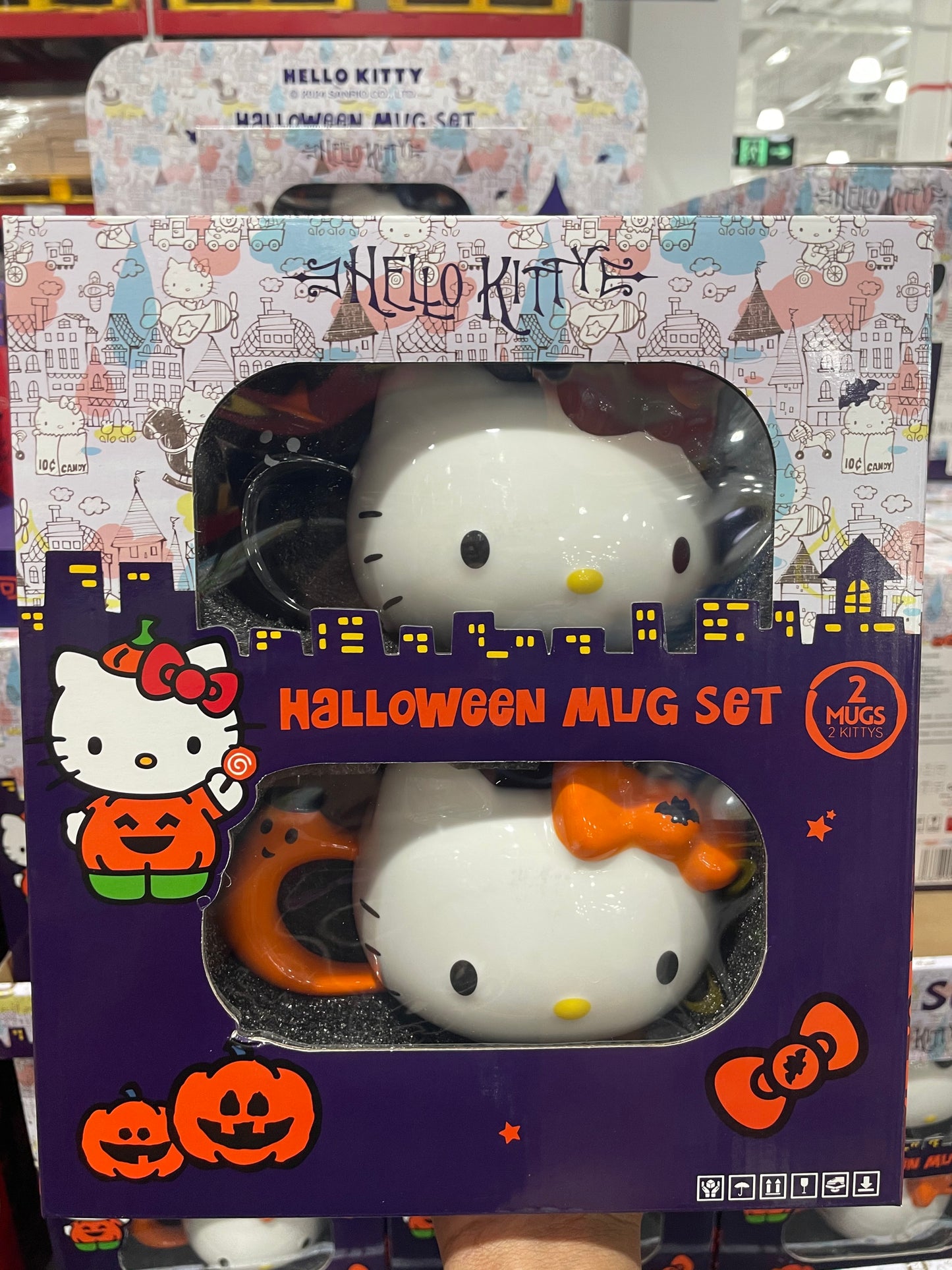 Sam’s Club Sanrio Hello Kitty Halloween 2 Mug Set Ceramic Coffee Cup Black +Orange Bow Mug Set