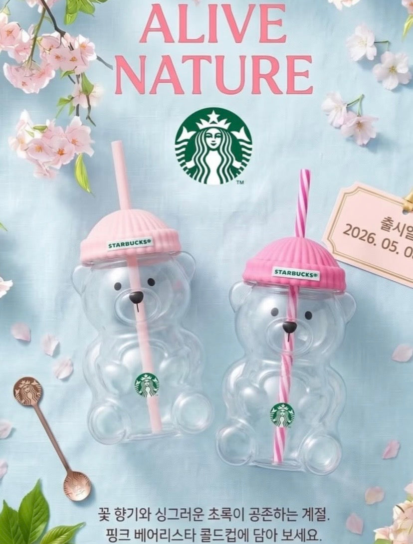 Authentic Starbucks Korea 2026 Pink Bearista Bear Glass Cup