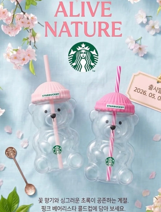 Authentic Starbucks Korea 2026 Pink Bearista Bear Glass Cup
