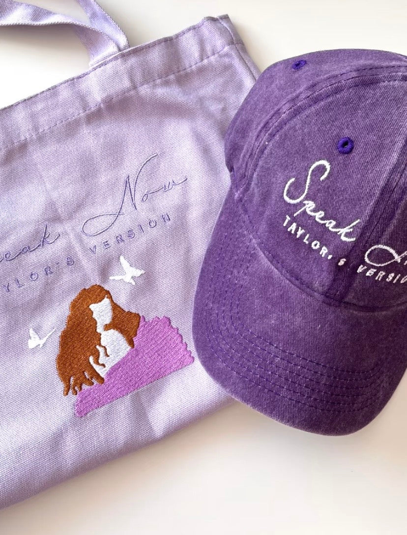 Taylor Swift Speak Now Re-recorded Album Embroidered Purple Baseball Cap Canvas Bag Pure Cotton