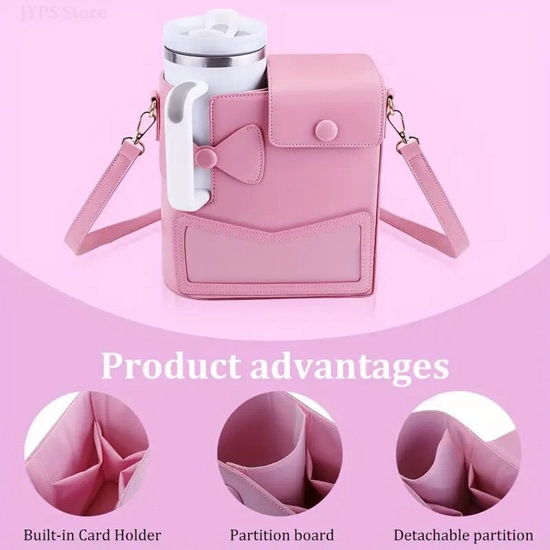Stanley Cup Purse, Crossbody Bag with Water Bottle Holder, Adjustable Women Shoulder Strap