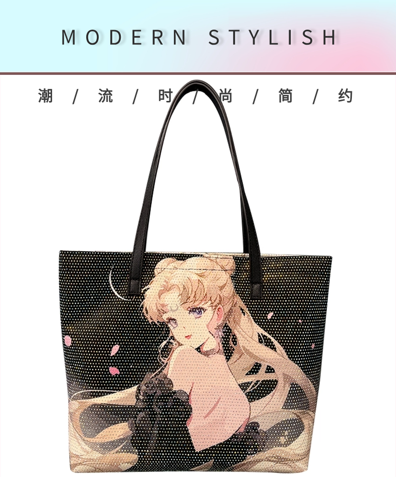 Sailormoon Rhinestones Bling Tote Bag Sailor Moon Canvas Shoulder Bag