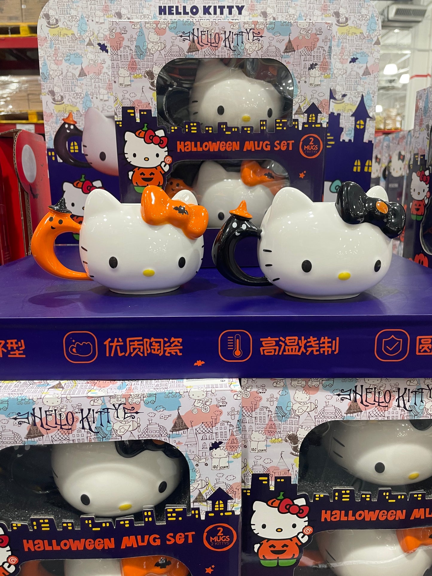 Sam’s Club Sanrio Hello Kitty Halloween 2 Mug Set Ceramic Coffee Cup Black +Orange Bow Mug Set