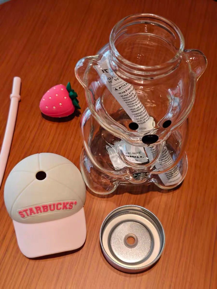 Authentic Starbucks Pink Bear Glass Cup
