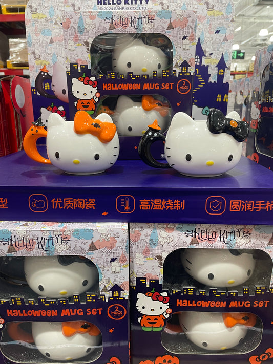 Sam’s Club Sanrio Hello Kitty Halloween 2 Mug Set Ceramic Coffee Cup Black +Orange Bow Mug Set
