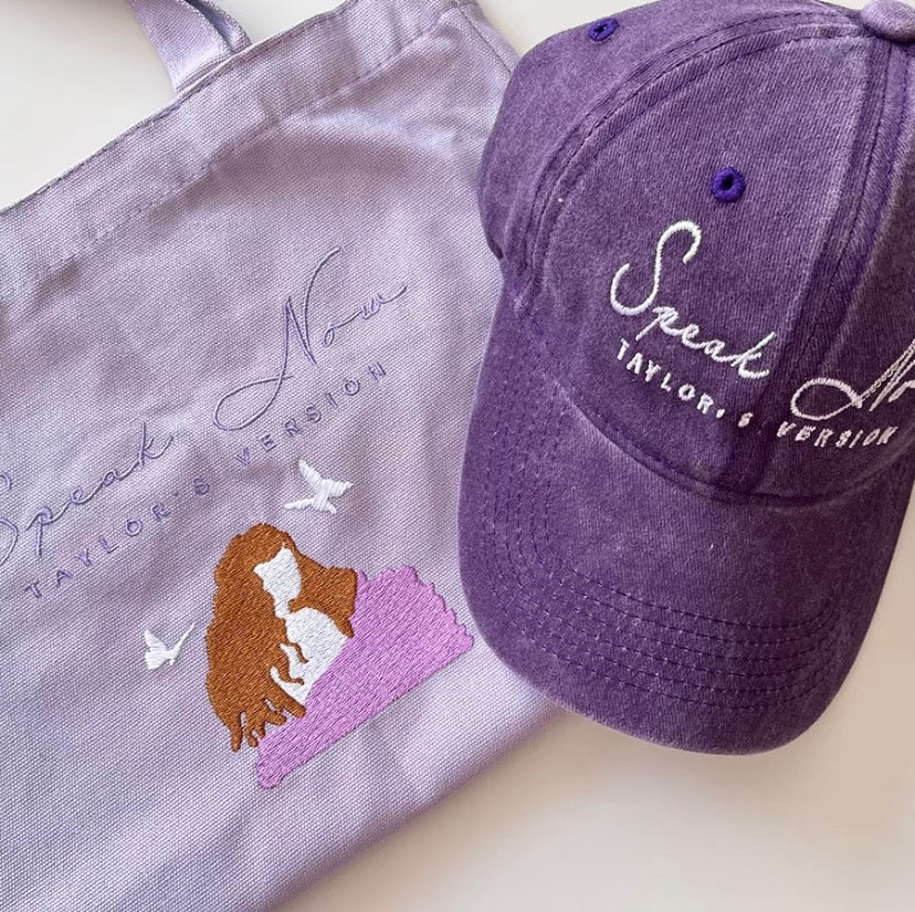 Taylor Swift Speak Now Re-recorded Album Embroidered Purple Baseball Cap Canvas Bag Pure Cotton