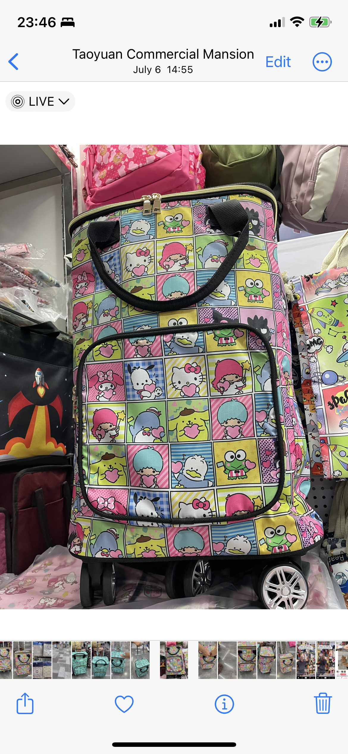 Sanrio Insulated Shopping Bag Trolley With Wheels My Melody Cinnamoroll Hello Kitty Pompompurin