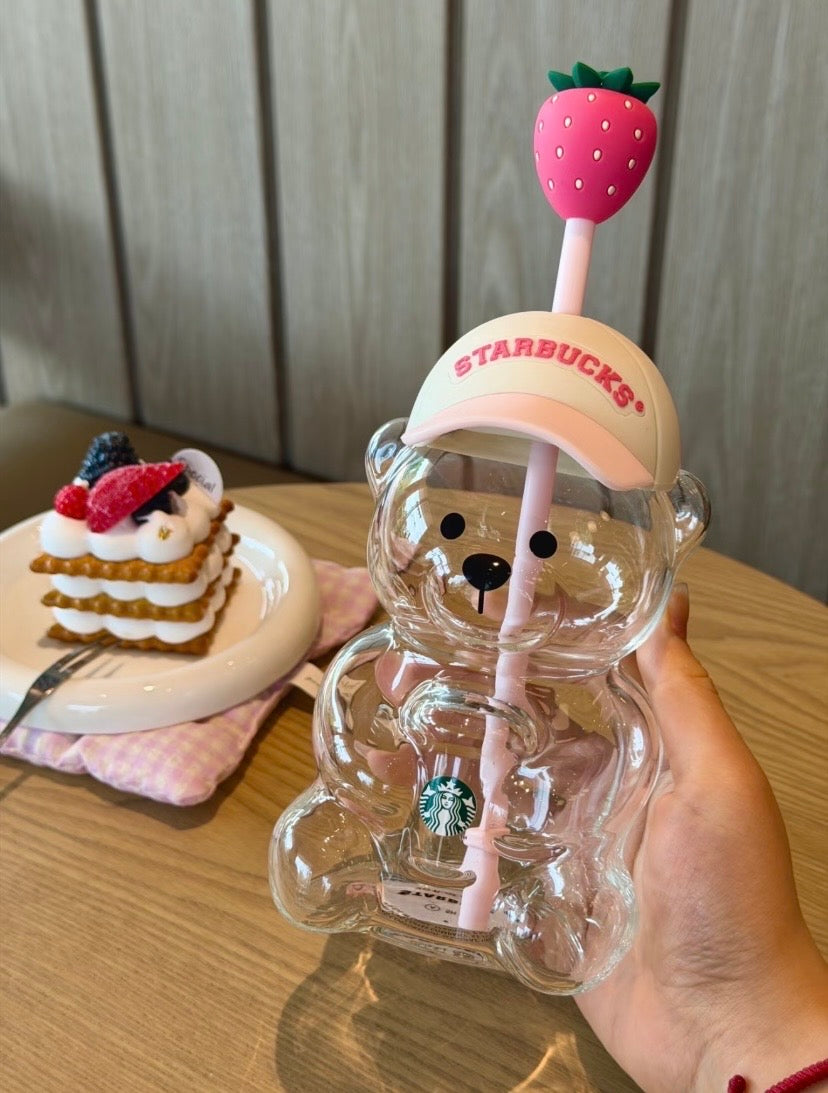 Authentic Starbucks Pink Bear Glass Cup