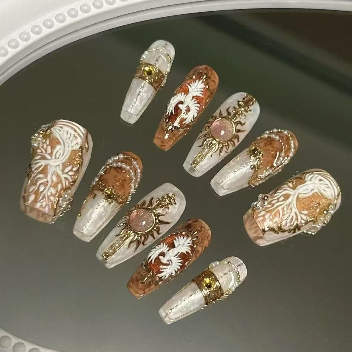 Blossoms of the white night  Manhwa inspired Shuraka nails