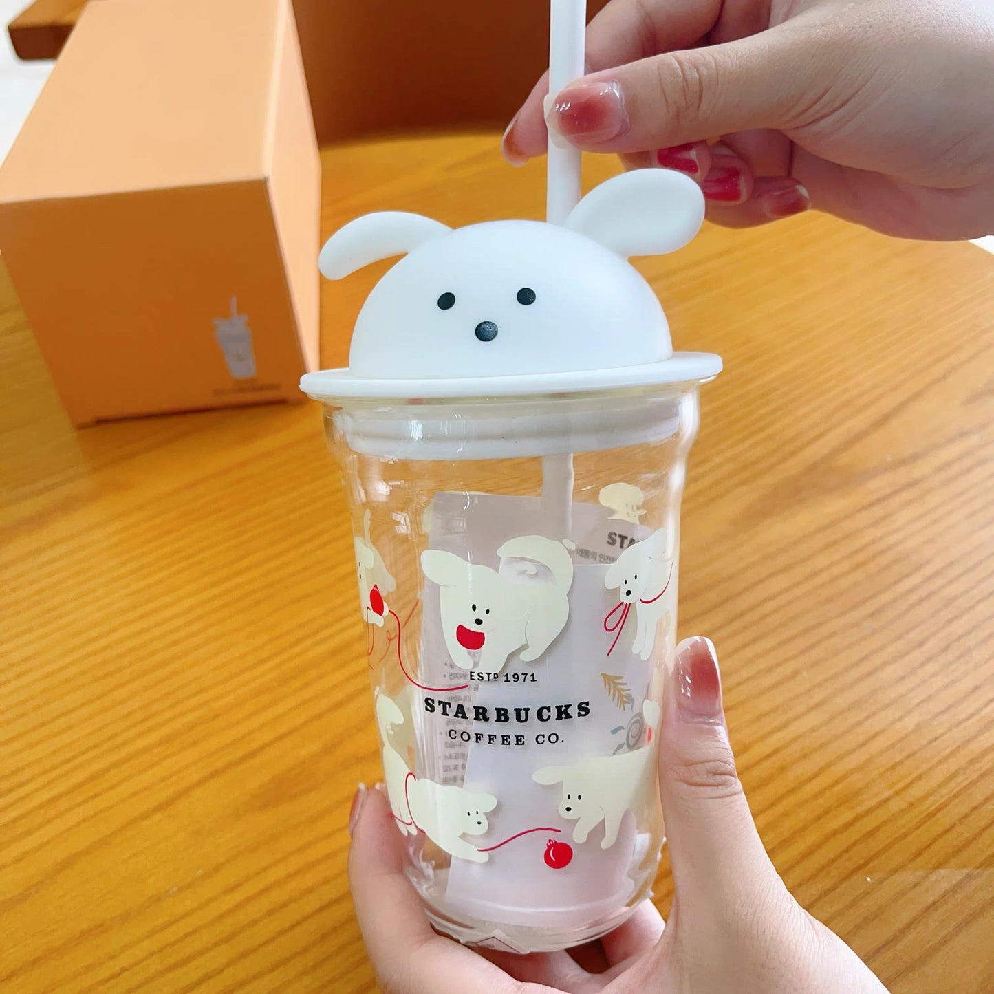 Authentic Starbucks Glass Bear Cup Cute Dog