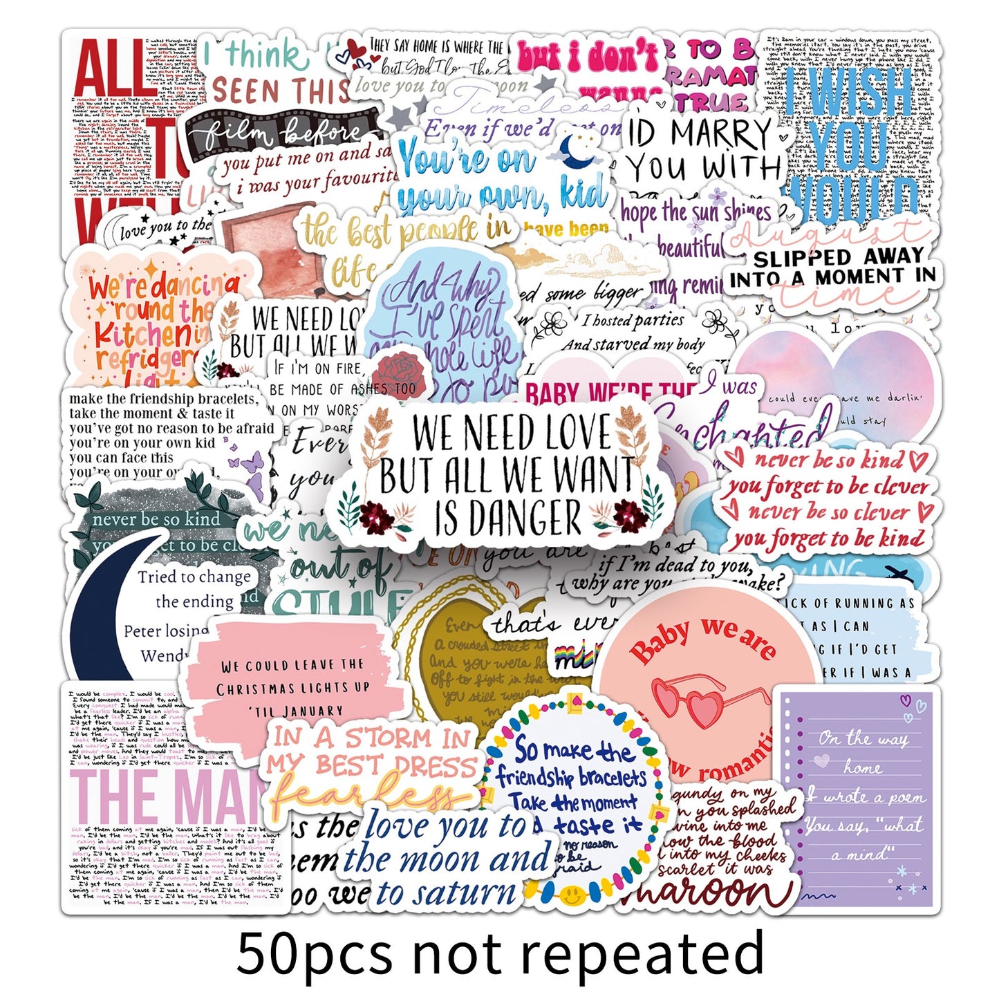 Taylor Swift 50 pcs Lyrics Stickers