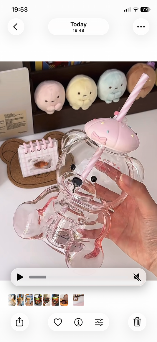 Authentic Starbucks Pink Glass Bear Cup