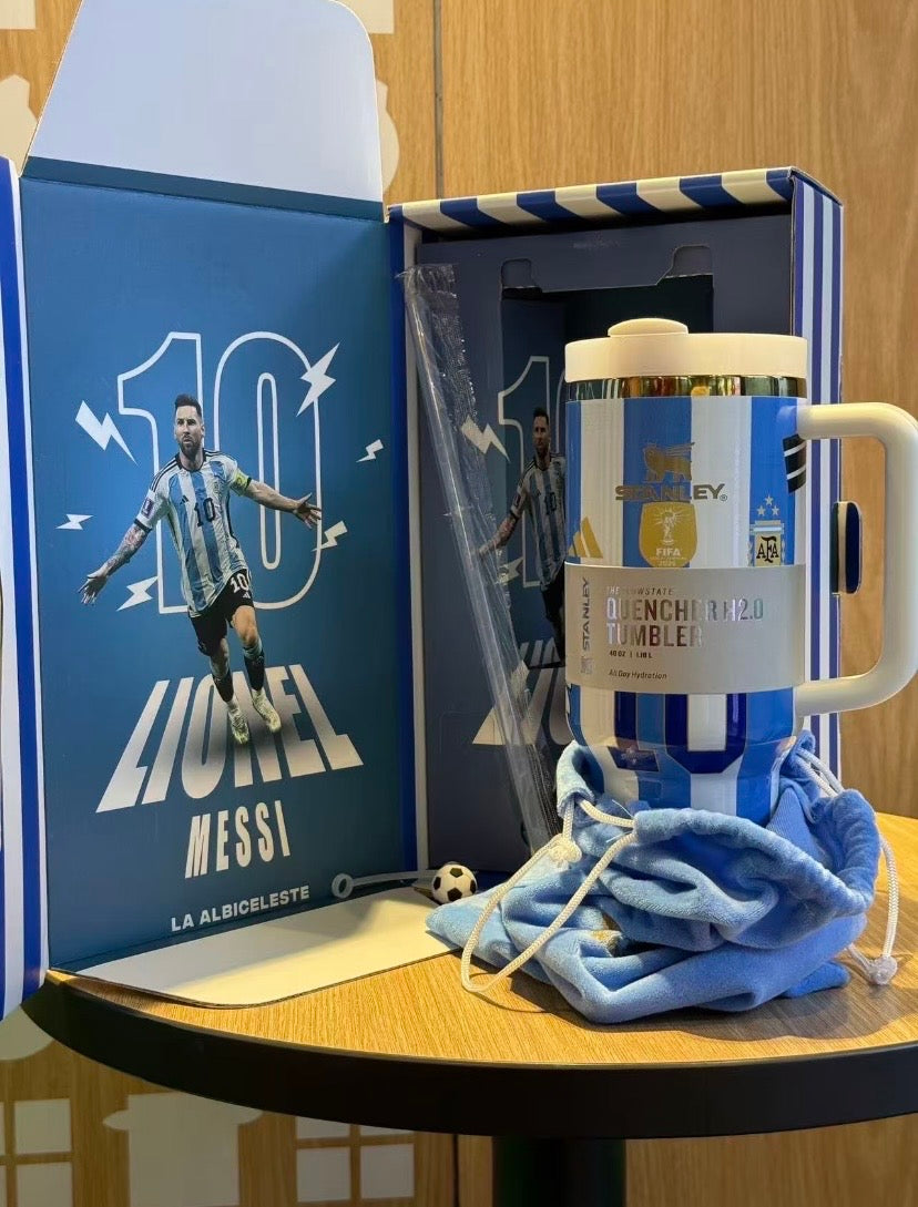 Ronaldo Lionel Messi Football Inspired Stanley Tumbler Cup includes Gift Box