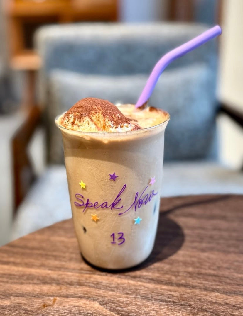 Taylor Swift Glass Cup with purple straw Speak Now