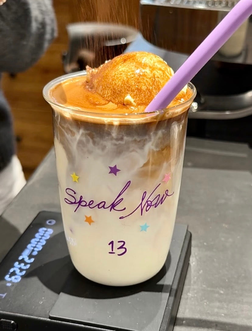 Taylor Swift Glass Cup with purple straw Speak Now