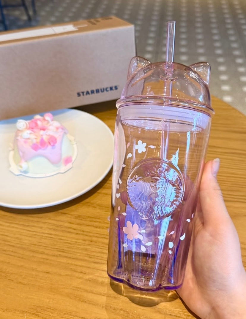 Authentic Starbucks Korea 500 ml Cat Glass Cup Tumbler
