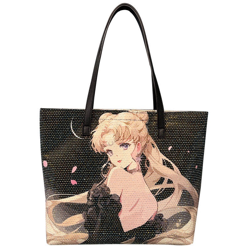 Sailormoon Rhinestones Bling Tote Bag Sailor Moon Canvas Shoulder Bag
