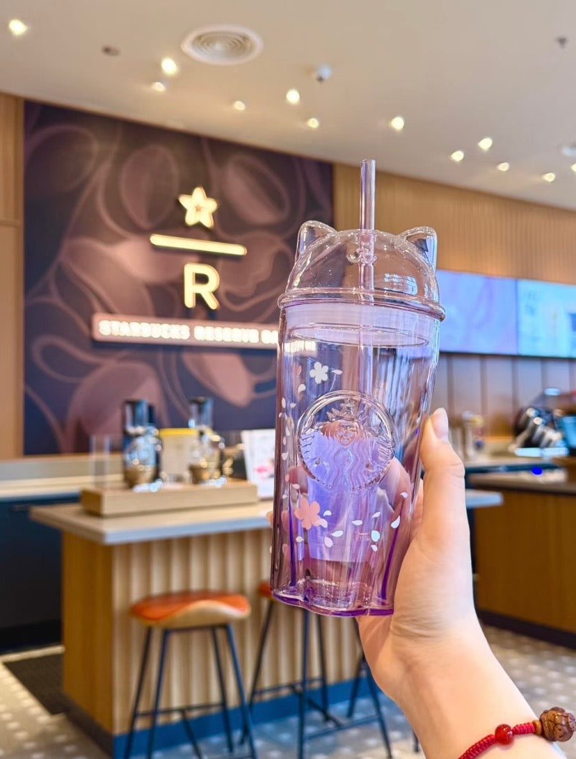 Authentic Starbucks Korea 500 ml Cat Glass Cup Tumbler