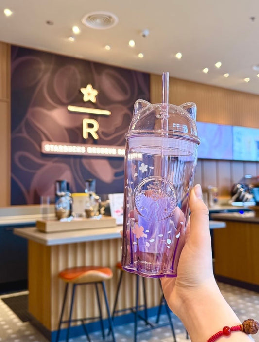 Authentic Starbucks Korea 500 ml Cat Glass Cup Tumbler